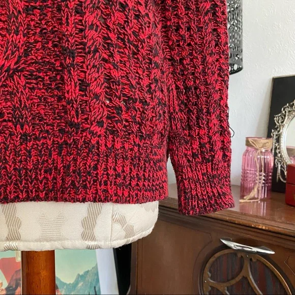 Express Red & Black Oversized Cable Knit Chunky Sweater - Picture 8 of 10
